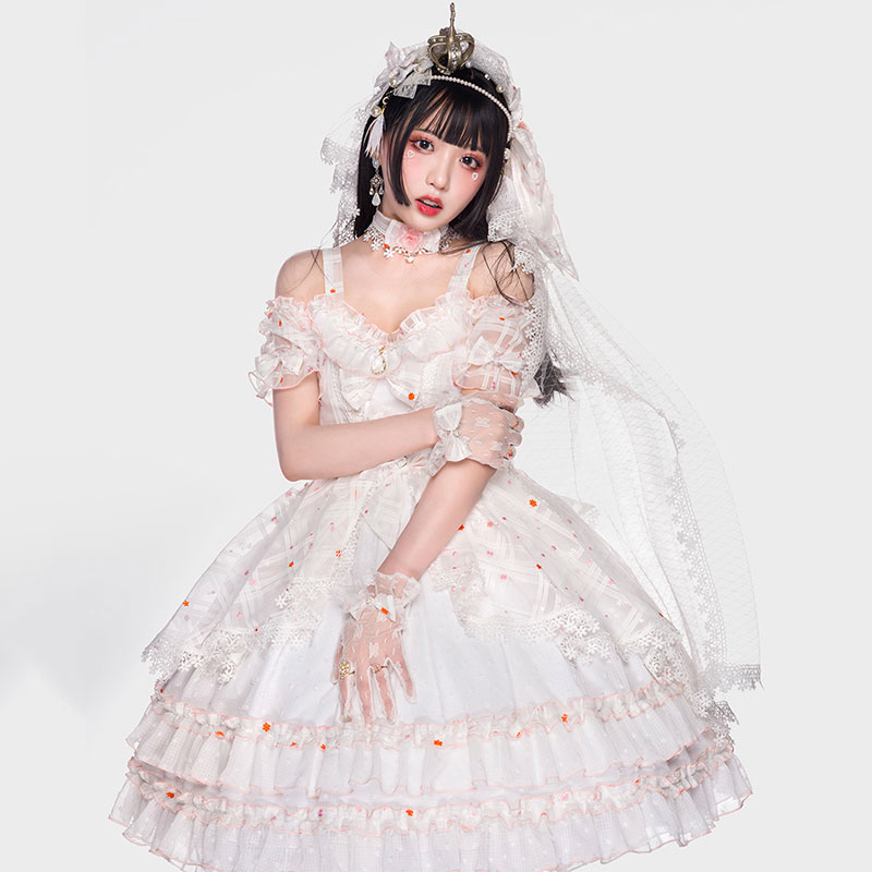JSK　ロリィタワンピース　白色　全セット　豪華　蝶結び　ドレス