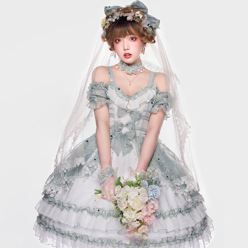 JSK　ロリィタワンピース　緑色　全セット　豪華　蝶結び　ドレス