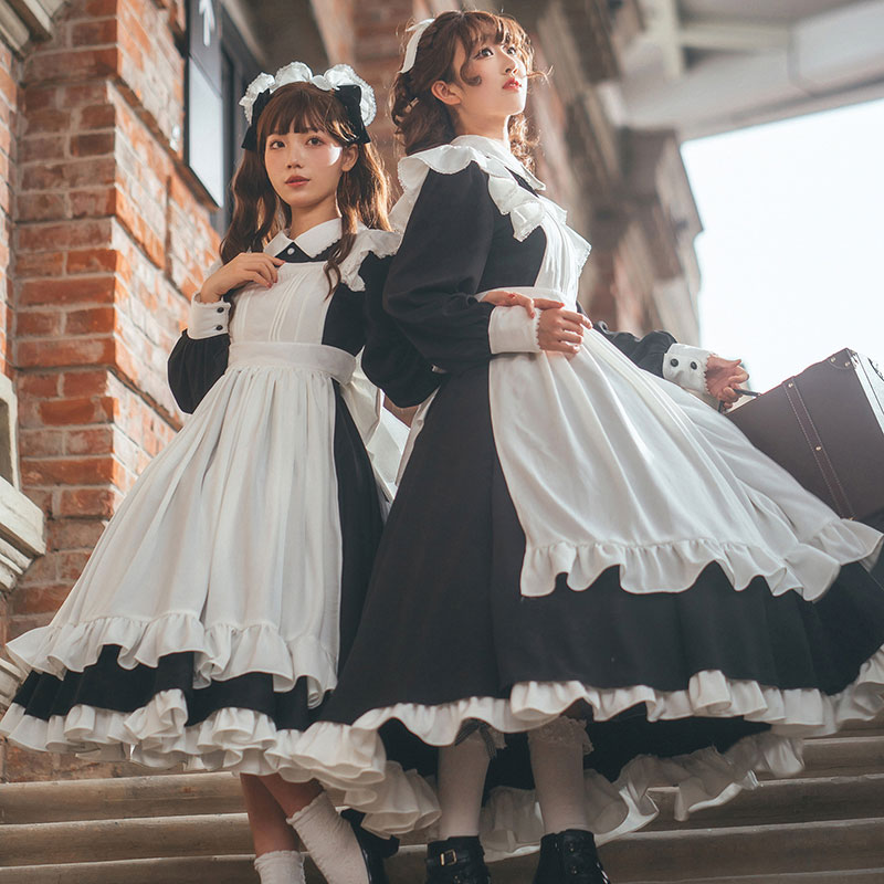 メイドコスプレ　メイド姫様　黒白　クラシック色　ロング丈