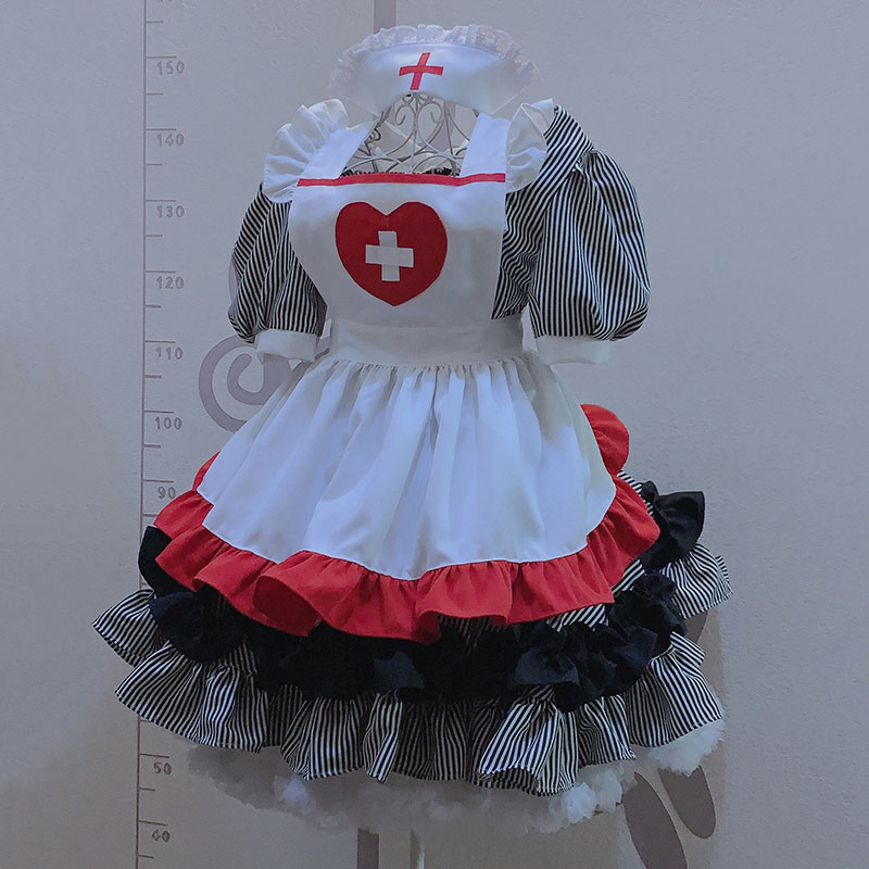 ハロウィン．クリスマス　ナースメイド服　黒白ストライプ