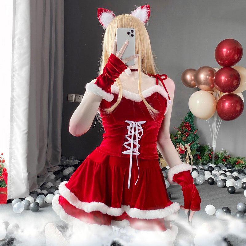 赤×白　ふんわりボリュームスカート　バニーワンピース コスプレ 可愛い アニマル バニーガール