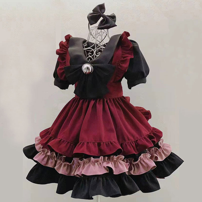 赤＋黒　カフェメイド服　女の子　ワンピース　