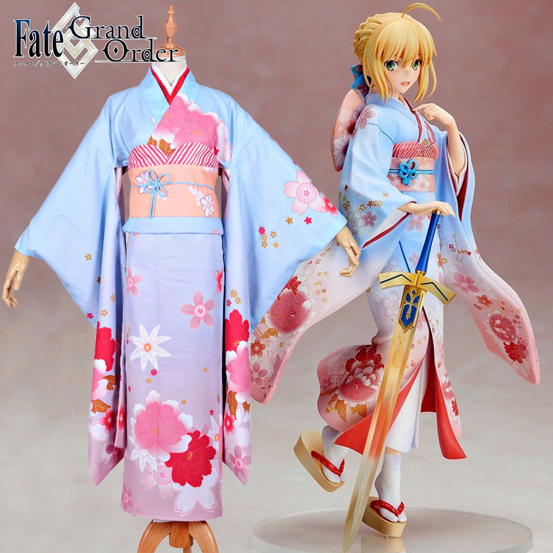 Fate/stay night Saber セイバー風 コスプレ和服浴衣 サテン セット