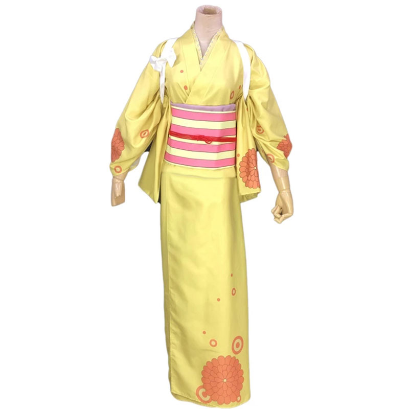 ワンピース ONE PIECE　ワノ国「お菊」おきくコスプレ 和服　柔らか生地　黄色着物　