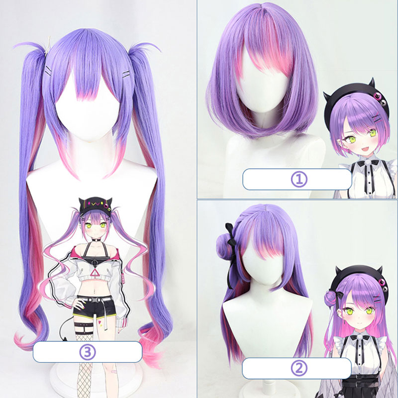 Vtuber バーチャルアイドル hololive 常闇とわ　ウィッグ　むらさき　ピンク　コスプレ