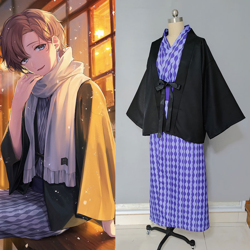 Vtuber にじさんじ　かなえ　叶　日常可　格子縞　紫　柔らかい布地　和服　浴衣　コスチューム　
