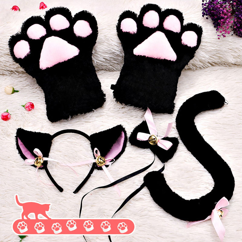 メイドパーツ　ふわふわ　猫の手　リボン　猫尻尾　猫耳　コスプレ道具　可愛い　猫　小物　アクセ