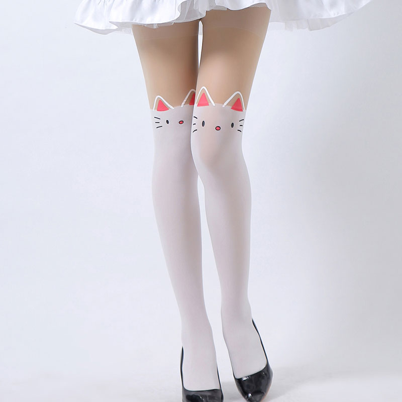 メイドパーツ 　ニーソックス　可愛い　猫　リボン　蝶結び コスプレ　lolita  タイツ　ストッキング　パンスト