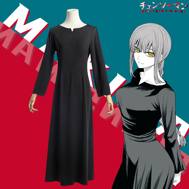 チェンソーマン　Chainsaw Man　マキマ　Makima　日常可　コスチューム　ワンピース　黒色　ロングスカート