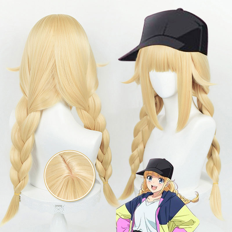 パリピ孔明　月見英子（つきみ　えいこ）　EIKO　三つ编み　長髪　コスプレ　ウイッグ　金色　　