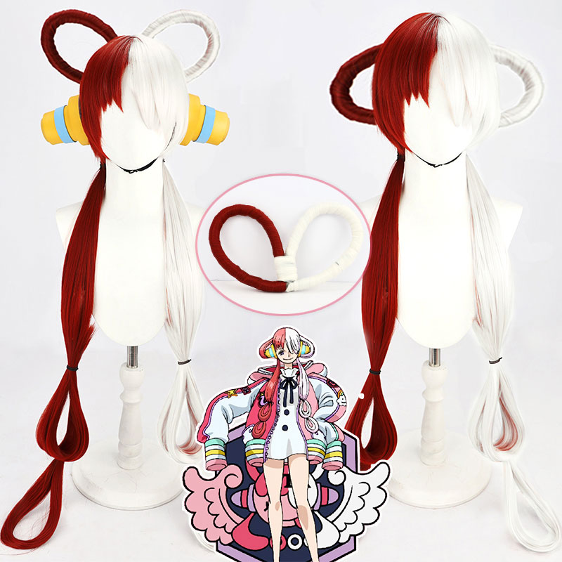 ONE PIECE　ワンピース　FILM RED 世界の歌姫 ウタ Uta ☆コスプレウイッグ　赤＋白　コントラスト色  コスプレ道具「ヘッドホン」　　　