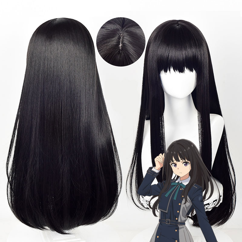 リコリス・リコイル　井ノ上たきな　ストレート 黒髪 ロング コスプレウイッグ　