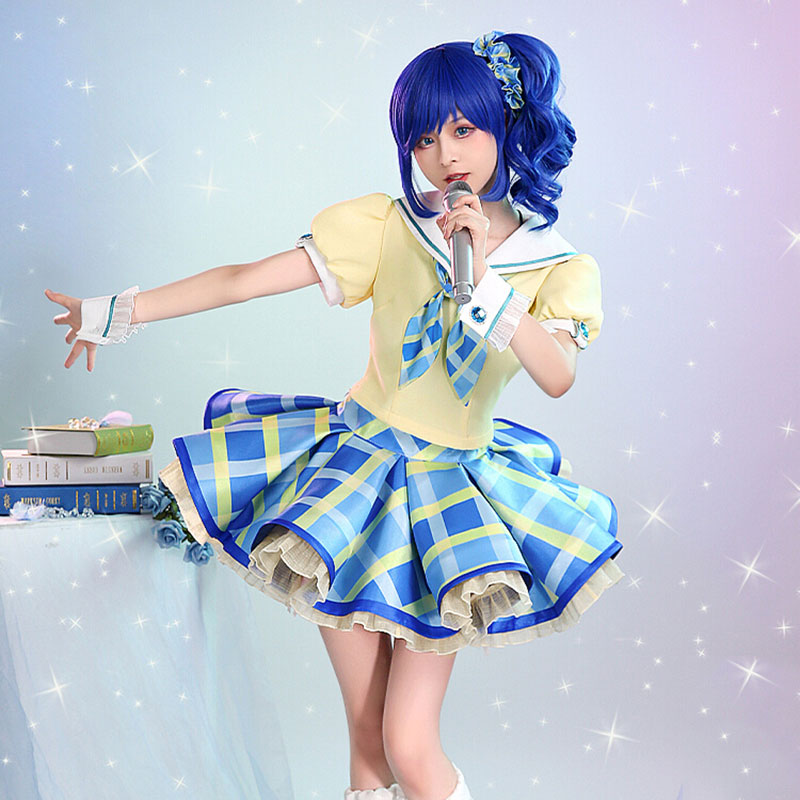 アイカツ！シリーズ　Aikatsu! Series　霧矢あおい　イエロー　ブルー　チェックスカート　　かわいい　コスプレ　甘い風