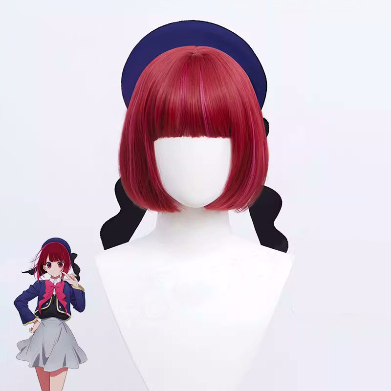 推しの子　有馬かな ショートカット かつら　コスプレウィッグ ワインレッド 前髪ぱっつん