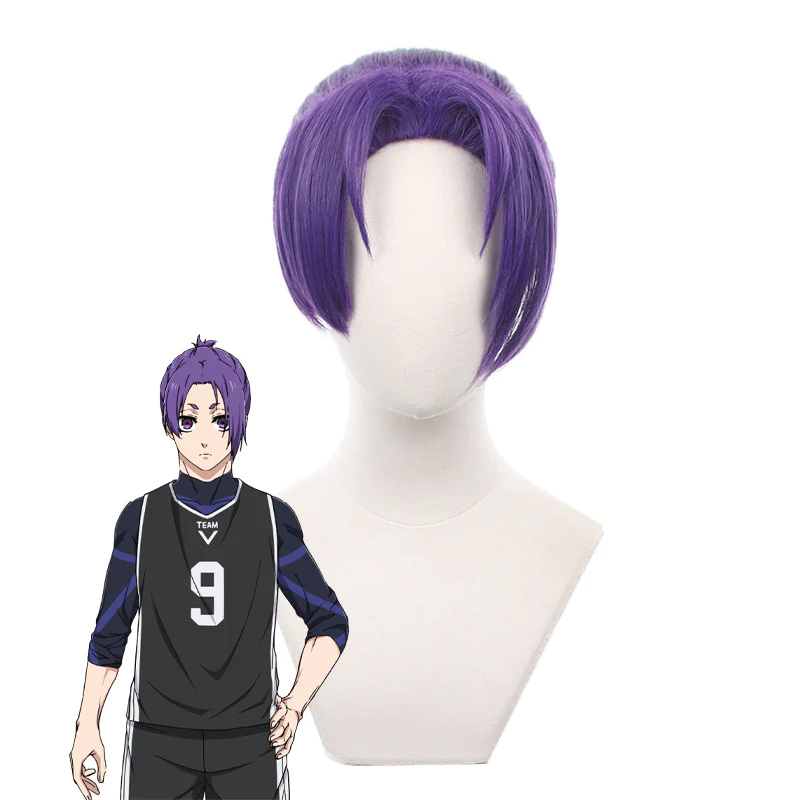 ブルーロック 御影玲王 かつら コスプレウィッグ  ムラサキ 結び髪