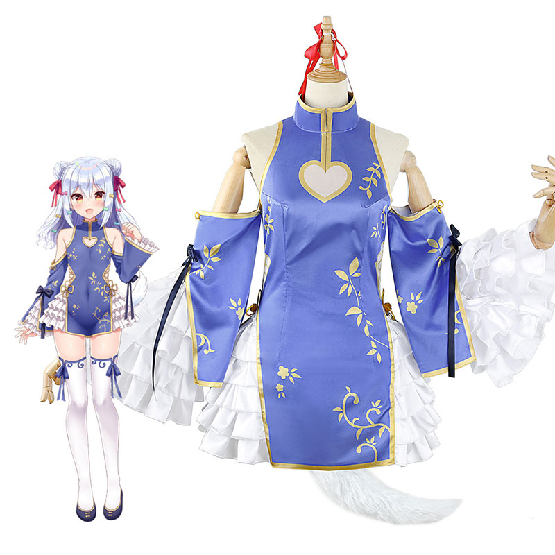 VTUBER　犬山たまき　チャイナ衣装　青色　ファション　　コスプレ衣装　レース　スリーブ　可愛い