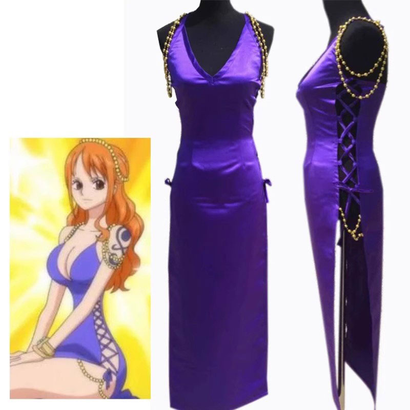 ワンピ－ス　ONEPIECE　ナミ　コスプレ　ドレス　紫　仮装用