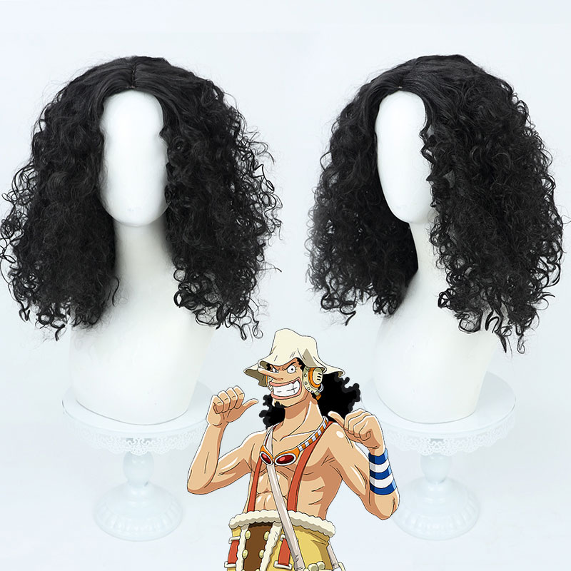 ワンピース　ONEPIECE　ウソップ　かつら　カツラ　ウイッグ　コスプレ用　髪型　カール　黒い