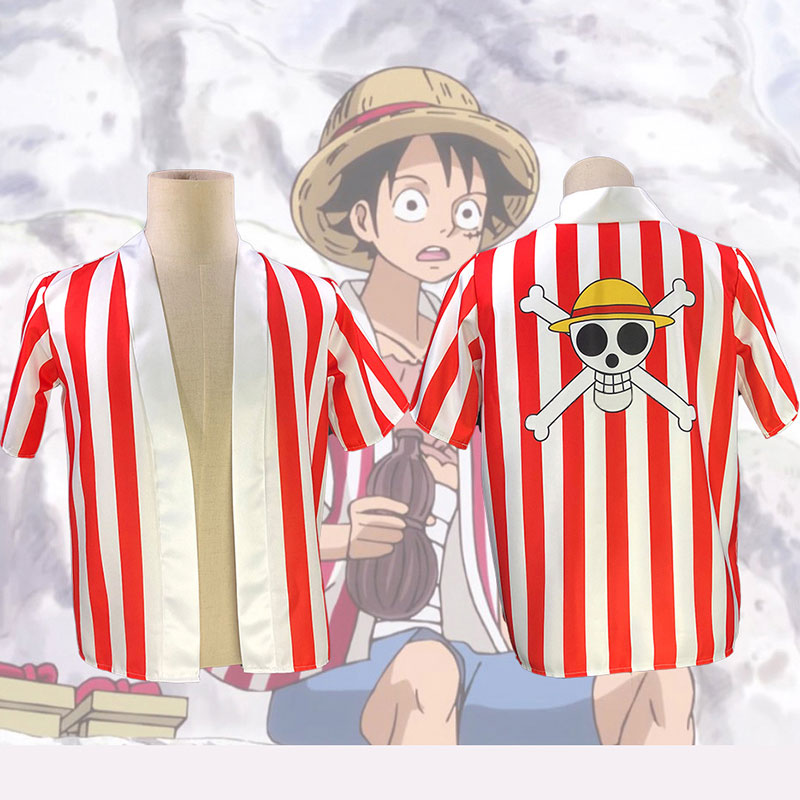 ワンピース　ONE PIECE　モンキー?D?ルフィ　MONKEY.D.LUFFY　コスプレ衣装　大海賊　半袖　たて紋様　普段着