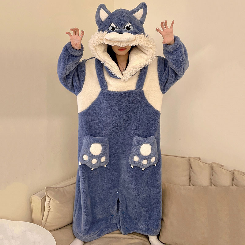 キャラクターパジャマ　狼　秋冬　ルームウエアー　もこもこパジャマ　ふわふわ　あざとい