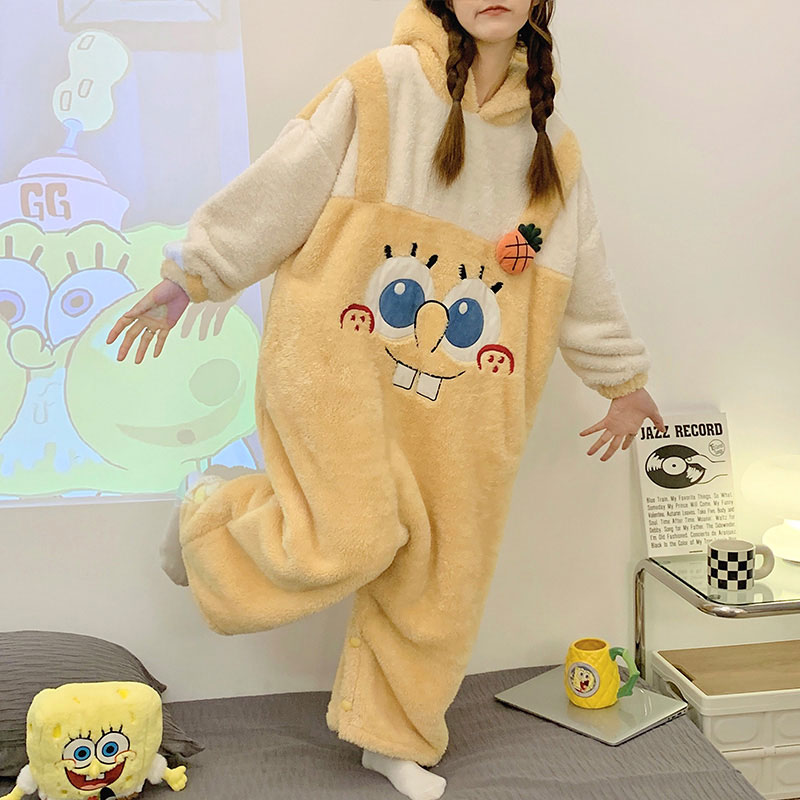 スポンジボブ・スクエアパンツ　ふわもこ　ルームウエアー　秋冬　可愛い　黄色　プレゼント