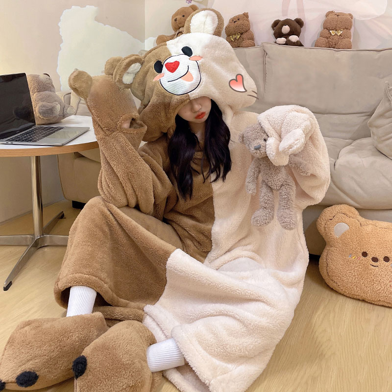 キャラクターパジャマ　クマ　冬パジャマ　暖かい　ふわふわ　着ぐるみ　部屋着