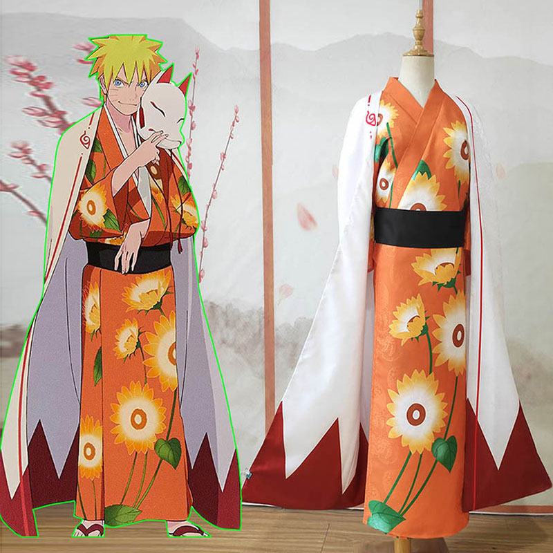 NARUTO　うずまきナルト　コスプレ衣装　着物　花柄　コスチューム　オレンジ色　和風