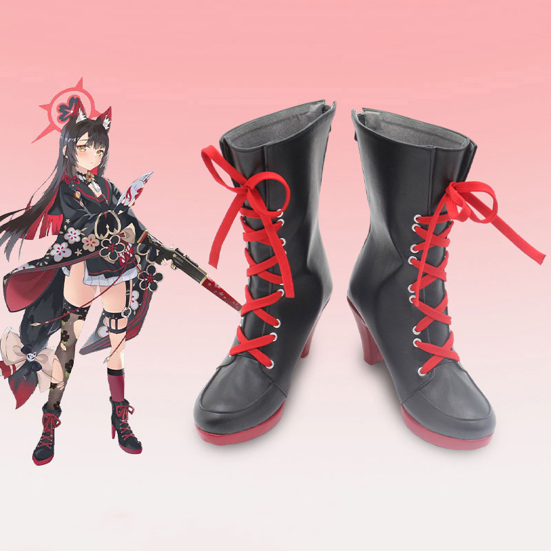 ブルーアーカイブ　狐坂ワカモ　コスプレ用　ブーツ　オーダー　靴　撮影　黒色
