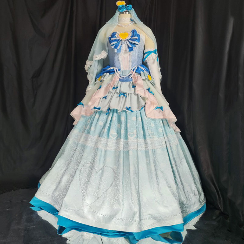 アイカツ! -アイドルカツドウ!　霧矢あおい　コスプレ衣装　ウエディングドレス　派手　水色　仮装　コスチューム
