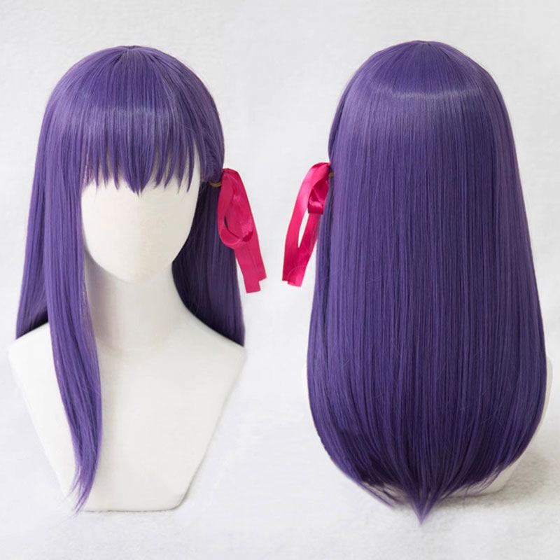 Fate/stay night　間桐桜　紫髪　ウイッグ　ストレート　コスプレ　ミディアムヘア　