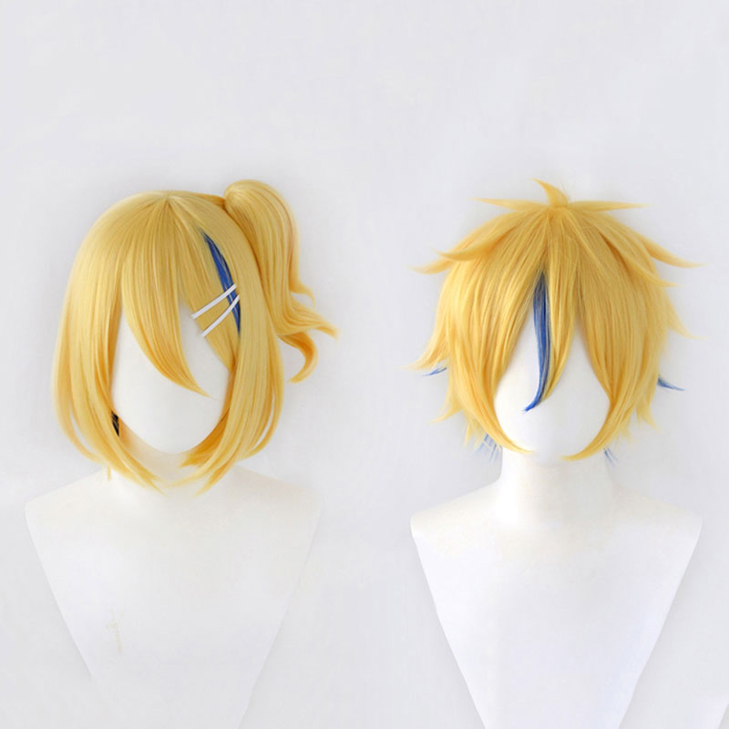 劣等上等　マジカルミラ2018　ウイッグ　鏡音リン　かつら　鏡音レン　コスプレ　金髪　メッシュ　