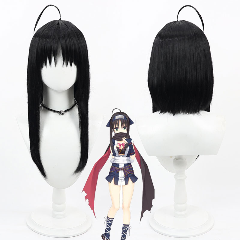 千恋＊万花　常陸茉子　ウイッグ　コスプレ用　あほ毛　ゲーム　ロングヘア　黒髪