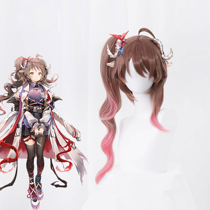 アークナイツ 純燼エイヤフィヤトラ コスプレかつら ポニーテイル ピンクのグラデーション 可愛い ミルクティーブラウン
