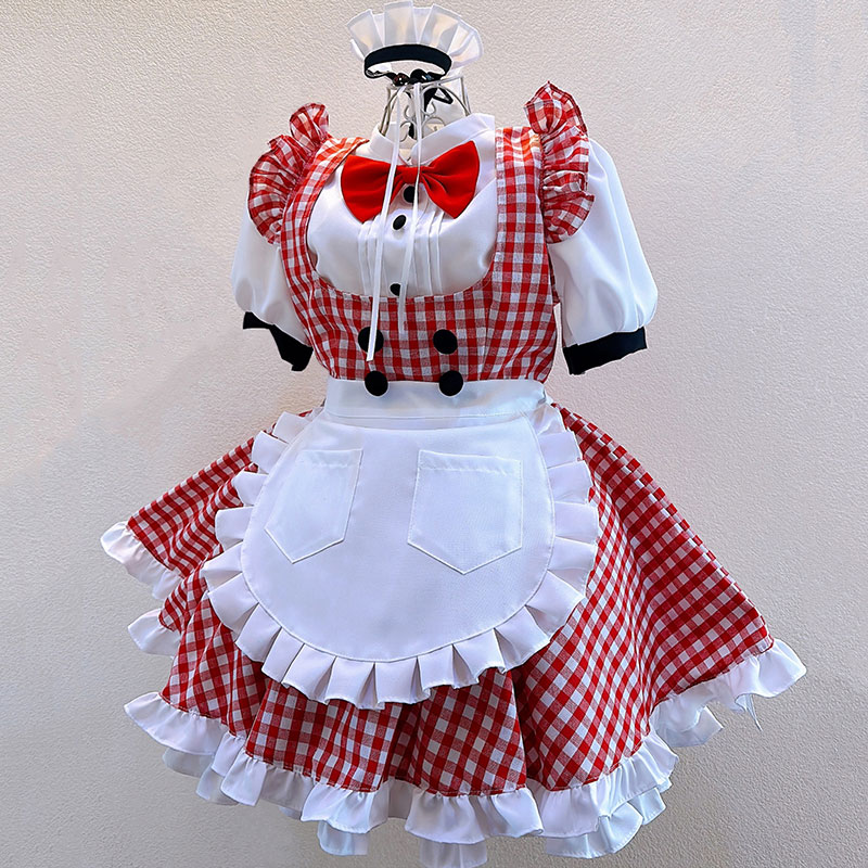 メイド服 可愛い 撮影 変装 コスチューム 赤格子タイプ