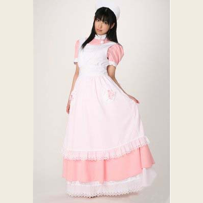 ロング ピンク メイド服 ナースさんスタイル コスプレ コスチューム