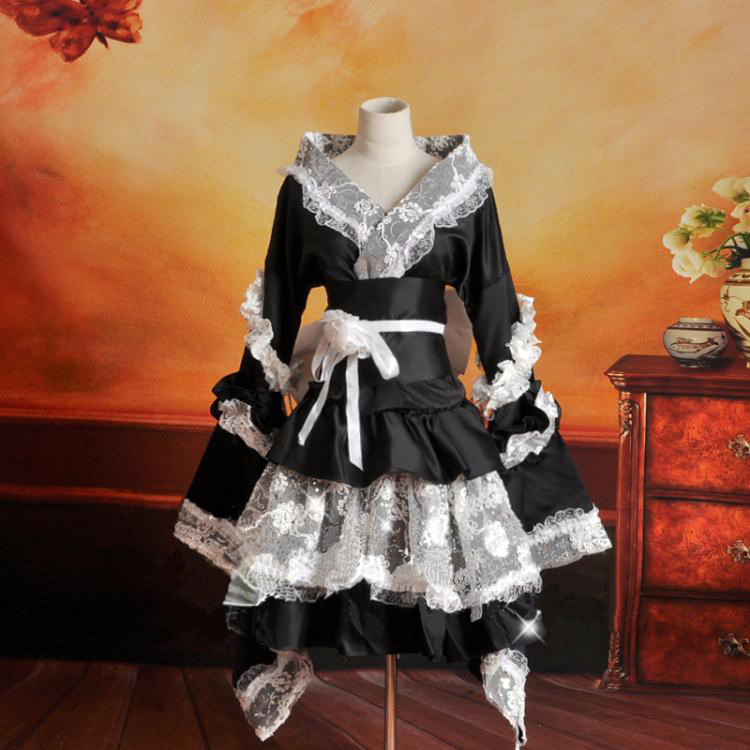 レース 和服風ロリータ洋服 ゴスロリ系メイド服 コスプレ